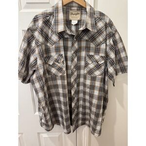 Wrangler Western Snap Shirt Men's 3XL  Plaid Short Sleeve Pearl Snap Big & Tall